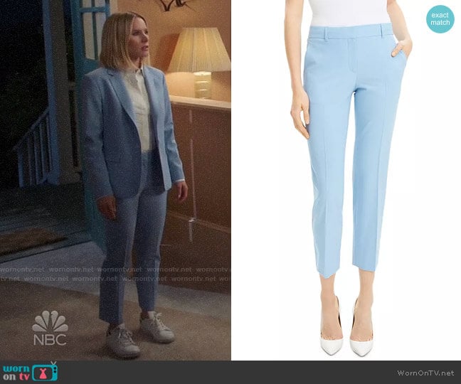 Theory Stream Blue Treeca Pants worn by Eleanor Shellstrop (Kristen Bell) on The Good Place