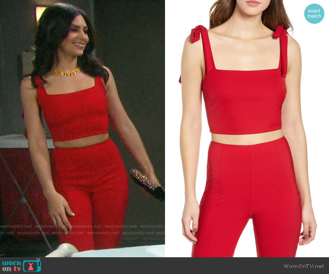 Tiger Mist Kinsley Crop Top and Pants worn by Gabi Hernandez (Camila Banus) on Days of our Lives