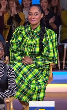 Tracee Ellis Ross’s green and yellow plaid dress on Good Morning America