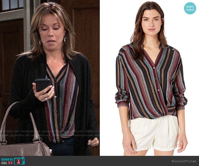 Velvet by Graham & Spencer Nessa Lurex Stripe Blouse worn by Alexis Davis (Nancy Lee Grahn) on General Hospital