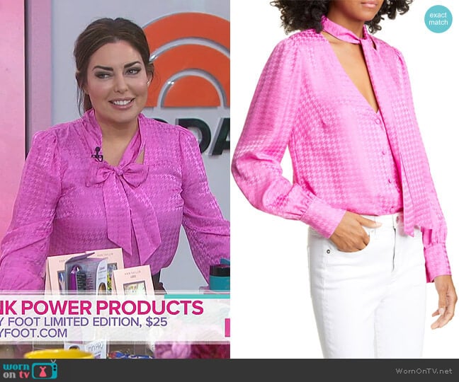 Nicky Tie Neck Houndstooth Jacquard Silk Top by Veronica Beard worn by Bobbie Thomas on Today