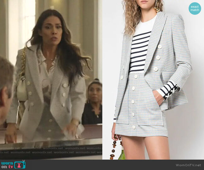 Double Breasted Blazer and Plaid Button Skirt by Veronica Beard worn by Cristal Jennings (Daniella Alonso) on Dynasty