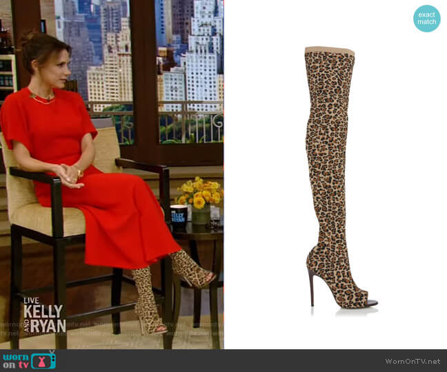 Jasmine Leopard-Print Stretch-Knit Thigh Boots by Victoria Beckham worn by Victoria Beckham on Live with Kelly and Ryan