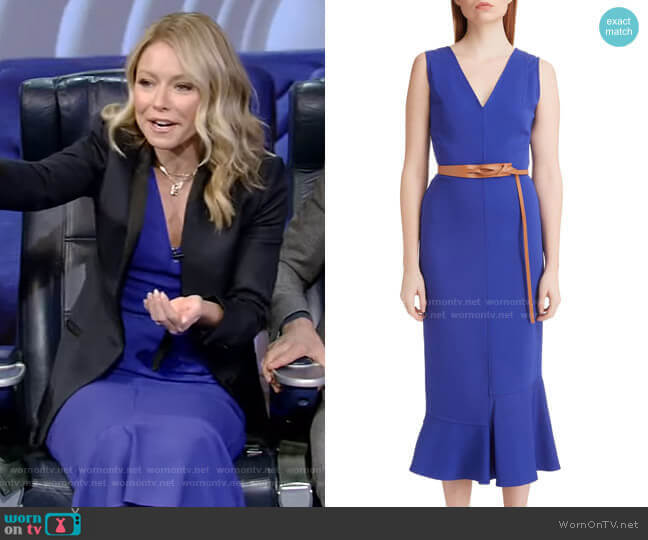 Ruffle Hem Belted Midi Dress by Victoria Beckham worn by Kelly Ripa on Live with Kelly and Mark