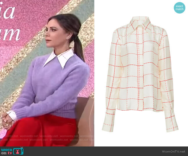 Windowpane Silk Crepe Scarf-Effect Blouse by Victoria Beckham worn by Victoria Beckham on Today Show