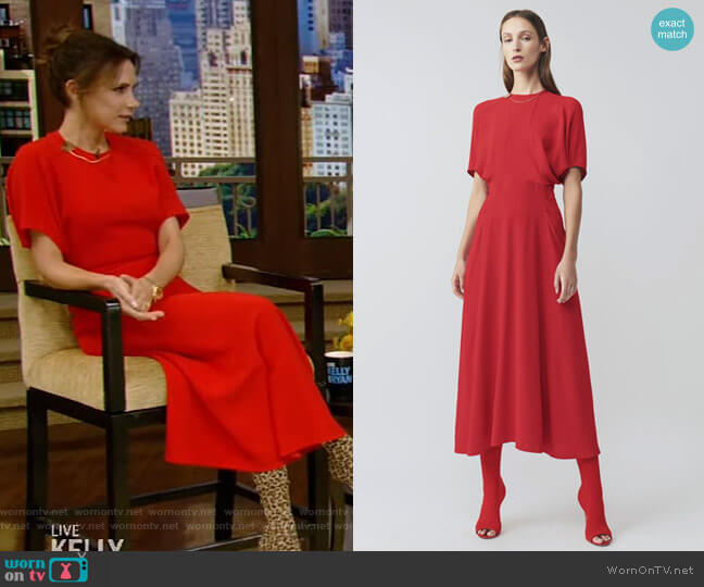 Batwing Front Pleat Midi Dress by Victoria Beckham worn by Victoria Beckham on Live with Kelly and Ryan