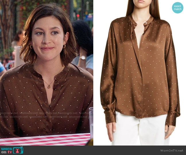 Vince Dot Print Popover Silk Blouse worn by Sydney Strait (Caitlin McGee) on Bluff City Law