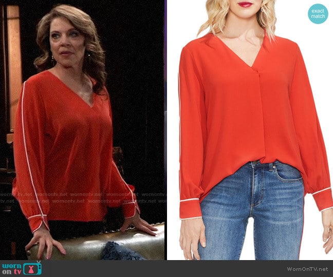 Vince Camuto Contrast Piping Blouse worn by Liesl Obrecht (Kathleen Gati) on General Hospital