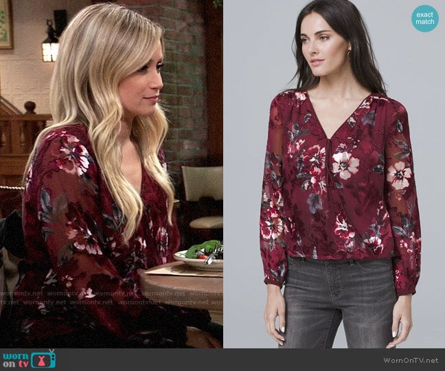 White House Black Market Floral Burnout blouse worn by Lulu Spencer Falconeri (Emme Rylan) on General Hospital