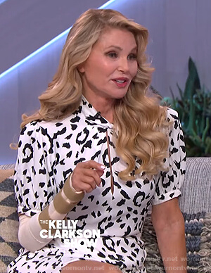 Christie Brinkley’s white leopard print dress on The Kelly Clarkson Show