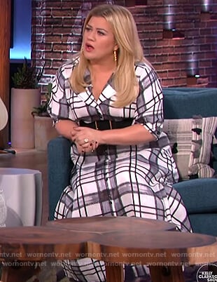 Kelly’s white plaid shirtdress on The Kelly Clarkson Show