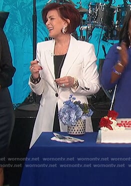 Sharon’s white long single breasted blazer on The Talk