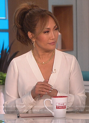 Carrie’s white wrap blouse on The Talk