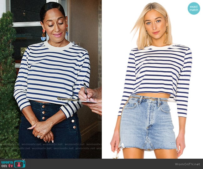 x Karla The Long Sleeve Stripe Crop Tee worn by Rainbow Johnson (Tracee Ellis Ross) on Black-ish