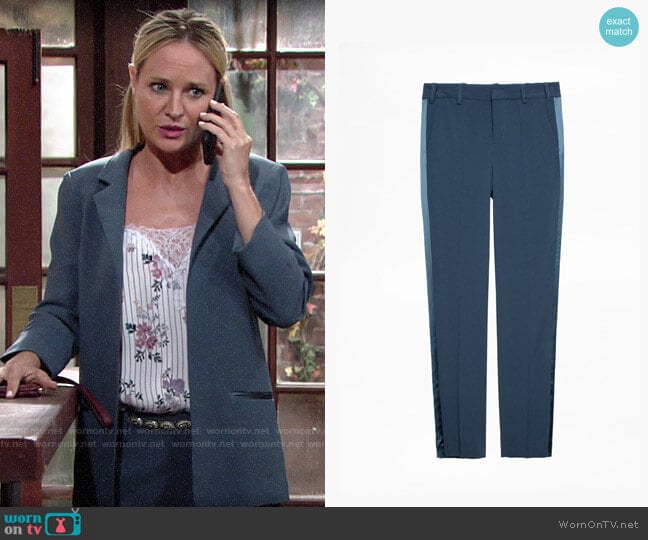 Zadig & Voltaire Prune Satin Trousers worn by Sharon Newman (Sharon Case) on The Young and the Restless