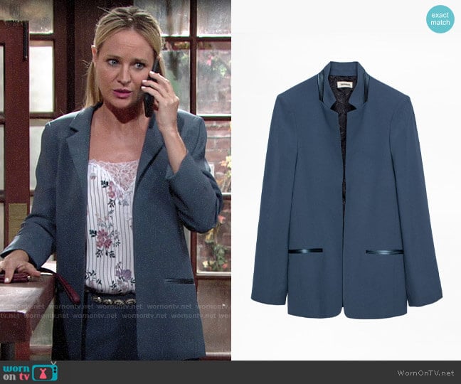 Zadig & Voltaire Volly Satin Blazer worn by Sharon Newman (Sharon Case) on The Young and the Restless