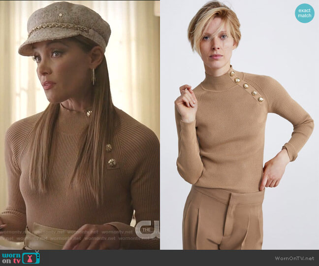 Ribbed Sweater with Buttons by Zara worn by Dominique Deveraux (Michael Michele) on Dynasty