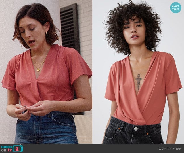 Zara Bodysuit with Deep-V Neck worn by Sydney Strait (Caitlin McGee) on Bluff City Law