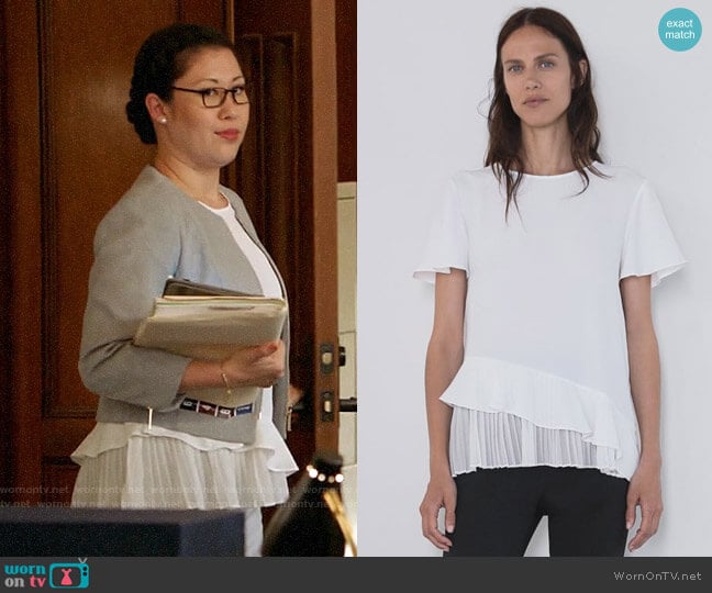 Zara Pleated Ruffled Top worn by Sherri Kansky (Ruthie Ann Miles) on All Rise