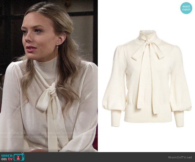 Zimmermann Eye Spy Tieneck Merino Wool Sweater worn by Abby Newman (Melissa Ordway) on The Young and the Restless