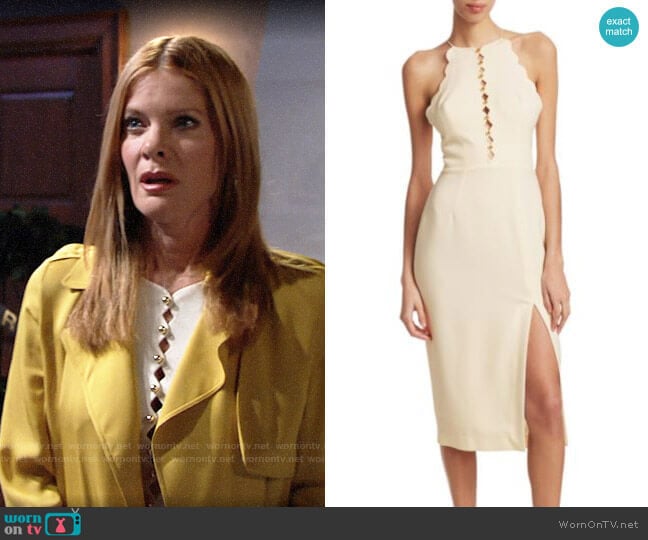 Zimmermann Scalloped Crepe Halter Midi Dress worn by Phyllis Summers (Michelle Stafford) on The Young & the Restless