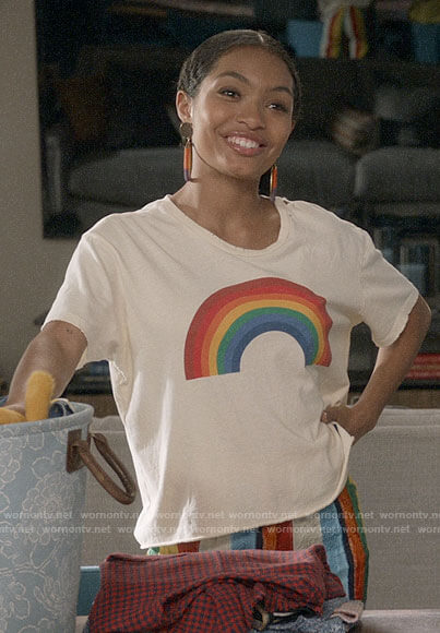Zoey's rainbow tee and striped pants on Black-ish