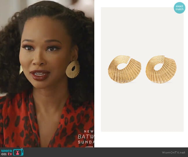 Gold-Plated Earrings by 1064 Studio worn by Monica Colby (Wakeema Hollis) on Dynasty