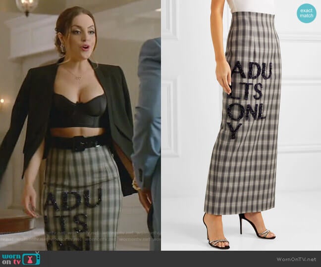 Embellished Checked Crepe Maxi Skirt by 16 Arlington worn by Fallon Carrington (Elizabeth Gillies) on Dynasty