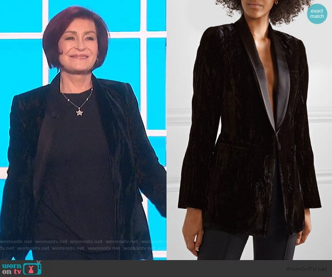 Lola satin-trimmed crushed-velvet blazer by Alice + Olivia worn by Sharon Osbourne on The Talk