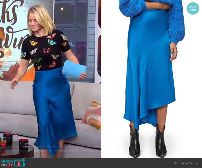 Bailey Asymmetrical Silk Skirt by Anine Bing worn by Sara Haines on Good Morning America