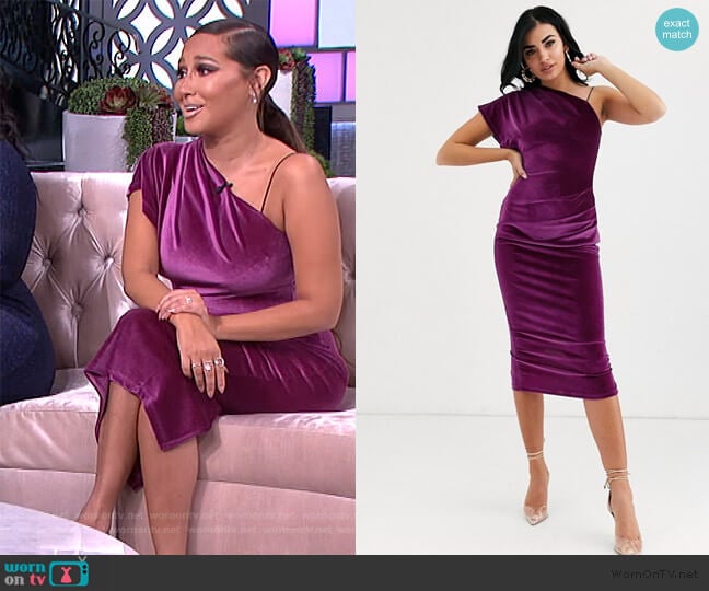Velvet One Shoulder Midi Dress by ASOS worn by Adrienne Houghton  on The Real