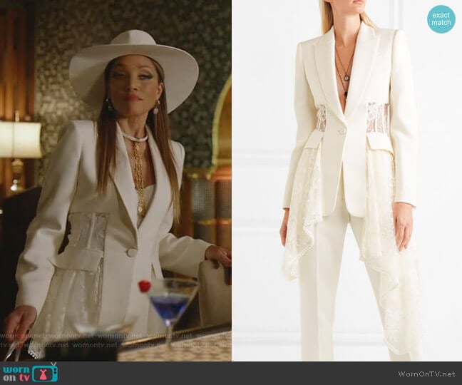 Asymmetric Wool-Blend Crepe and Lace Blazer by Alexander McQueen worn by Dominique Deveraux (Michael Michele) on Dynasty