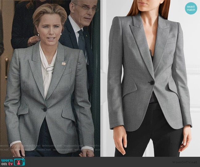 Wool-jacquard Blazer by Alexander McQueen worn by Elizabeth McCord (Téa Leoni) on Madam Secretary