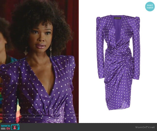 WornOnTV: Monica’s purple polka dot v-neck dress on Dynasty | Wakeema ...