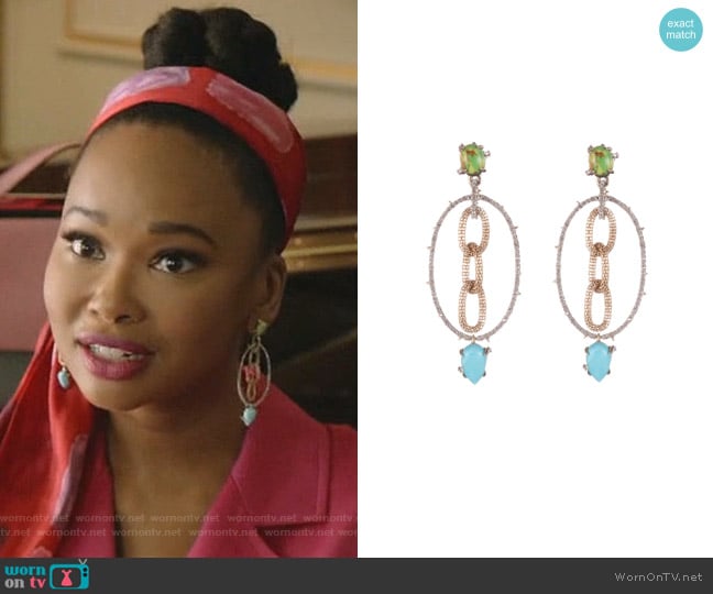 Multi Stone Mesh-Link Dangle Earrings by Alexis Bittar worn by Monica Colby (Wakeema Hollis) on Dynasty