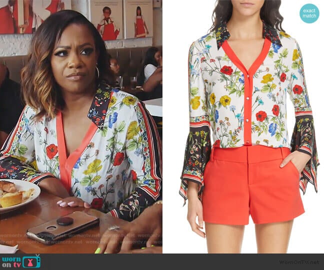 Randa Pattern Mix Blouse by Alice + Olivia worn by Kandi Burruss on The Real Housewives of Atlanta