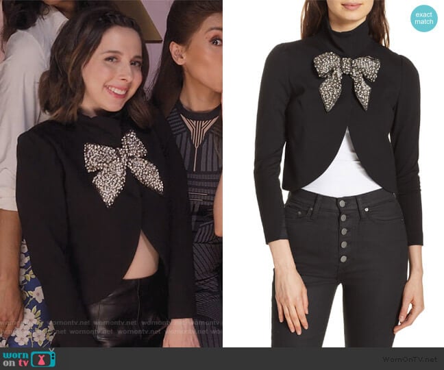 Addison Embellished Bow Crop Jacket by Alice + Olivia worn by Izzy Levine (Esther Povitsky) on Dollface