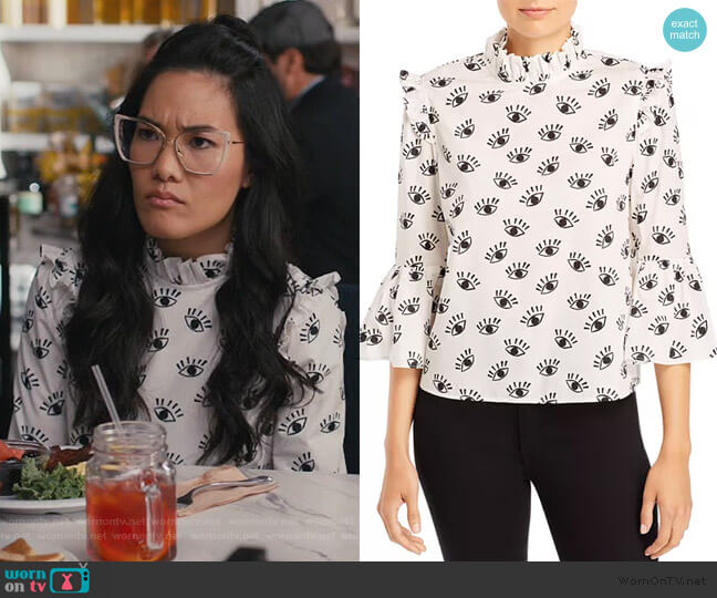 Henrietta Ruffled Boxy Blouse by Alice + Olivia worn by Doris (Ali Wong) on American Housewife