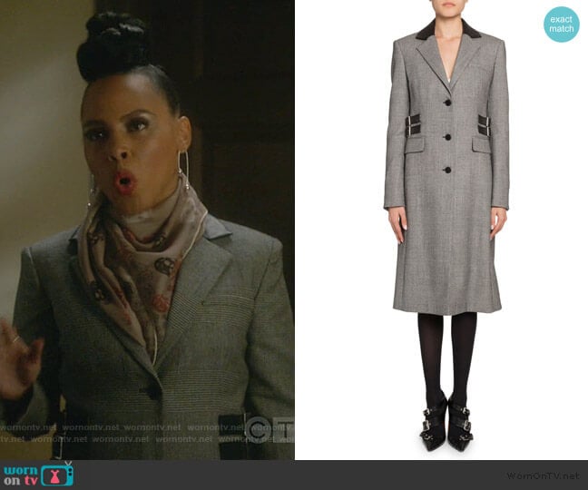 Plaid Leather-Collar Single Breasted Coat by Altuzarra worn by Tegan Price (Amirah Vann) on How to Get Away with Murder