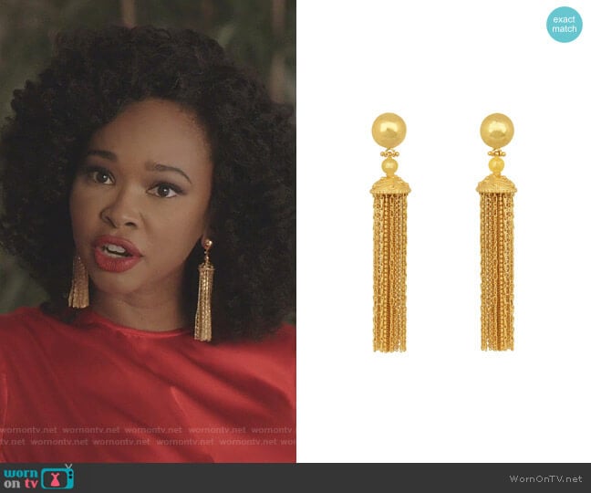 Battina Earrings by Angelina Alvarez worn by Monica Colby (Wakeema Hollis) on Dynasty