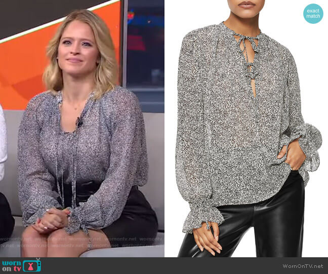 WornOnTV Sara s dotted tie neck blouse and black skirt on GMA