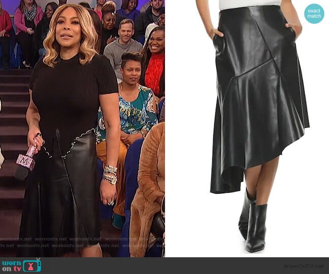 Faux Leather Asymmetrical Skirt by Apt. 9 + Cara Santana worn by Wendy Williams on The Wendy Williams Show