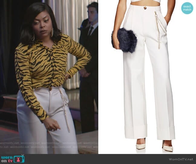 Elsa Chain-Detail Wide-Leg Trousers by Area worn by Cookie Lyon (Taraji P. Henson) on Empire