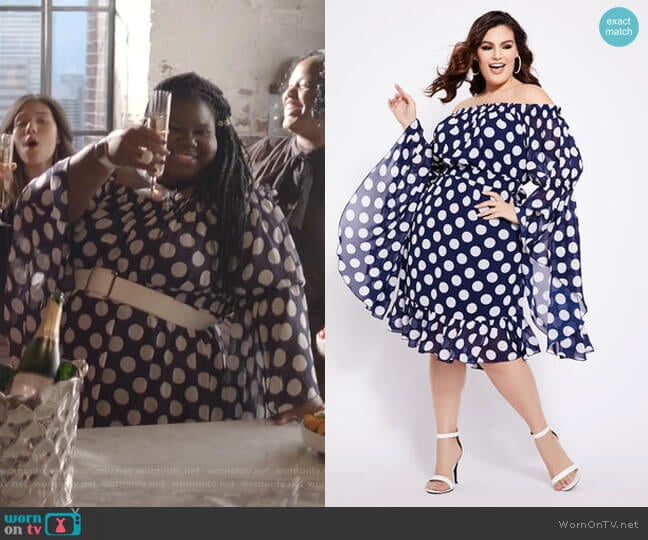 Dot Off-The-Shoulder Bell Sleeve Dress by Ashley Stewart worn by Becky (Gabourey Sidibe) on Empire