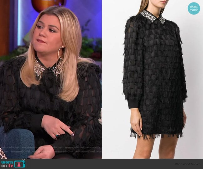 Dotted Fringed Shirt Dress by Be Blumarine worn by Kelly Clarkson on The Kelly Clarkson Show