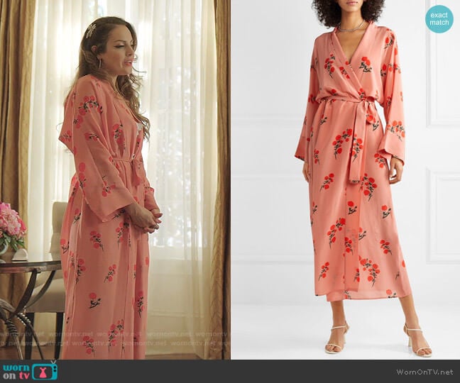 Peignoir Floral-Print Silk Robe by Bernadette worn by Fallon Carrington (Elizabeth Gillies) on Dynasty