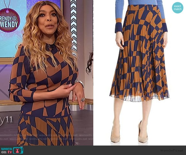 Matara Geo Print Pleated Skirt by BOSS worn by Wendy Williams on The Wendy Williams Show