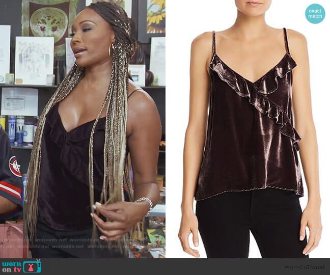 Velvet Ruffle Cami by Bella Dahl worn by Cynthia Bailey on The Real Housewives of Atlanta