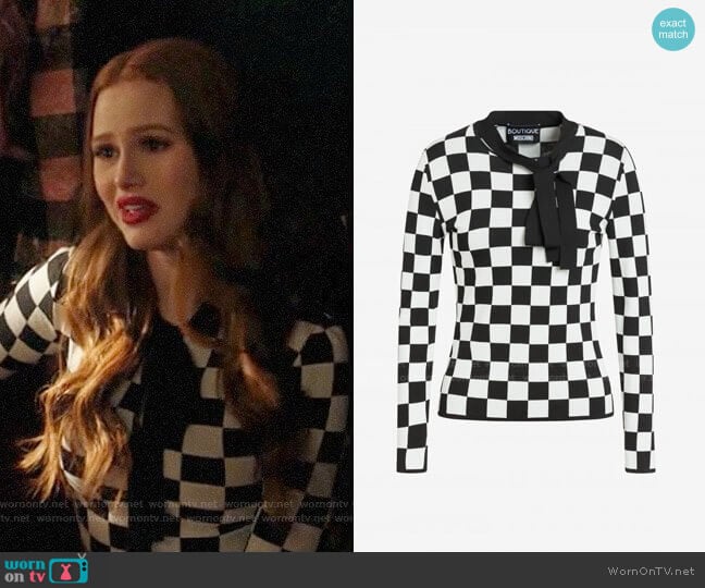 Boutique Moschino Stretch Check Viscose Sweater worn by Cheryl Blossom (Madelaine Petsch) on Riverdale