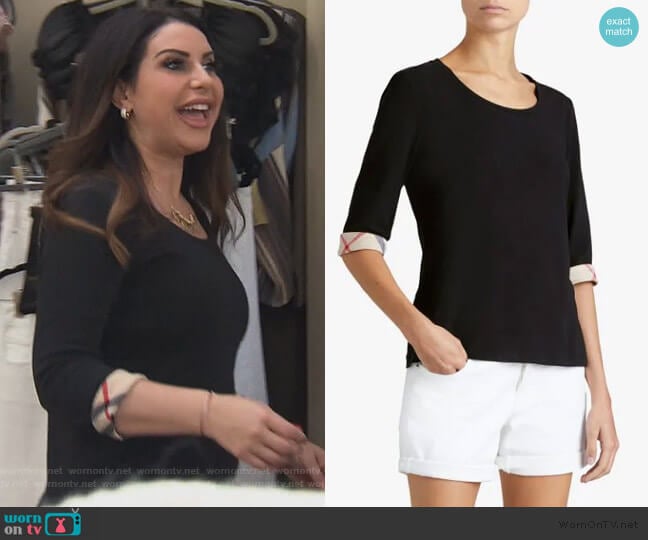 heck Cuff Stretch Cotton T-Shirt by Burberry worn by Jennifer Aydin on The Real Housewives of New Jersey